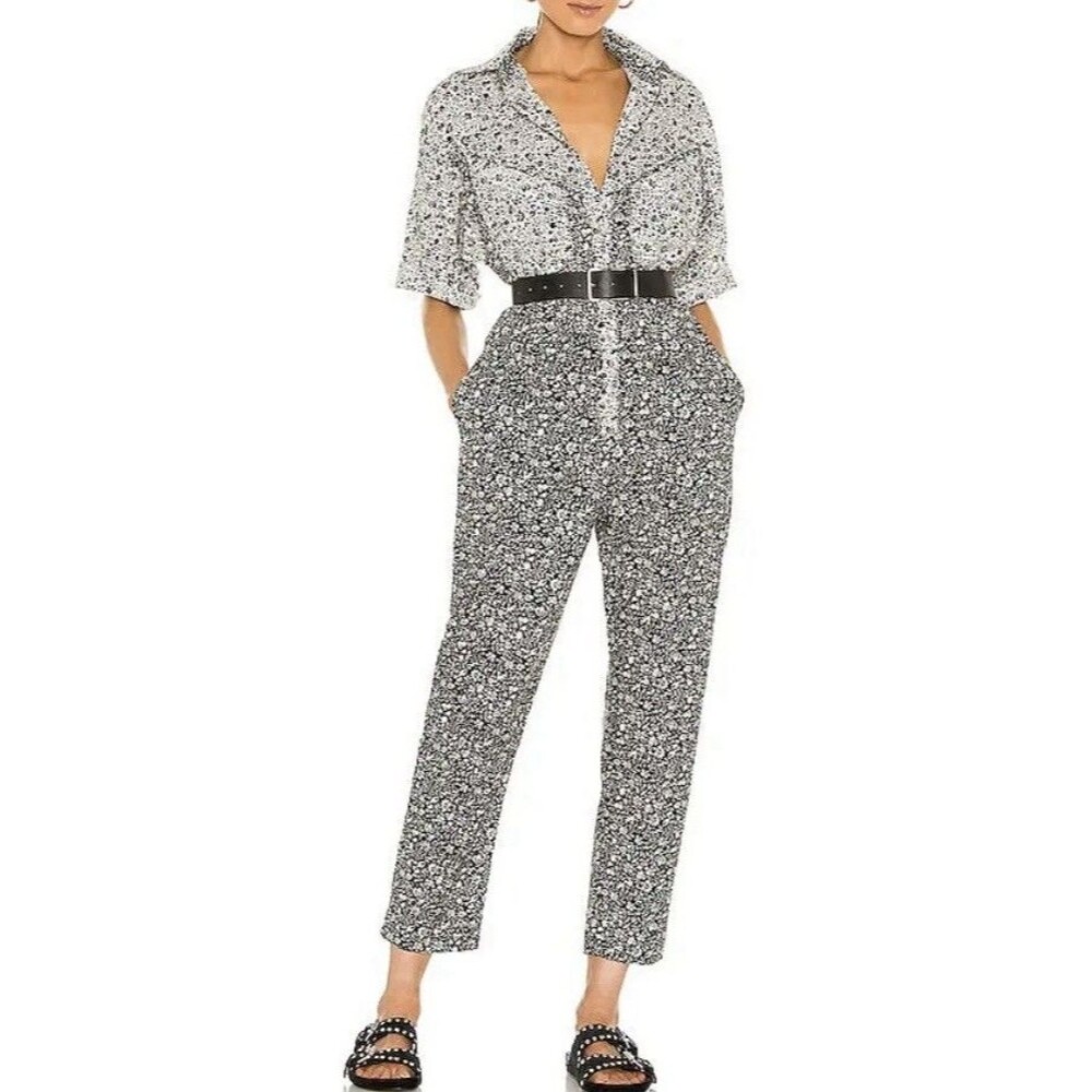 Overlover One Piece Cotton Jumpsuit Lolina Black & White Floral Flower Large